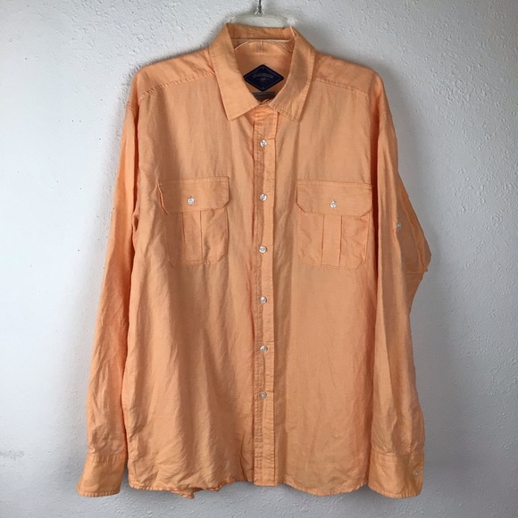 Bills Khakis linen orange button front shirt -L - Picture 3 of 10